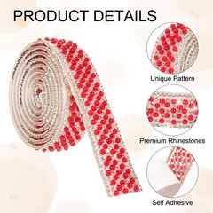 3 Pcs 3 Yard Pearl Rhinestone Ribbons, 2cm Pearls Rhinestone Tape Red