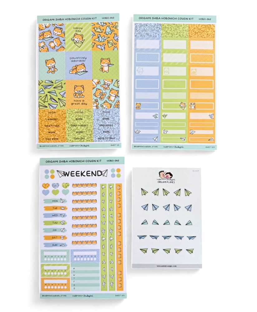 Hubman & Chubgirl Origami Shiba Hobonichi Weeks Kit + Planes Sticker Sheet