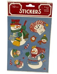 Vintage Christmas Stickers Snowman Candy Cane Hearts Eureka New 4 Sheets