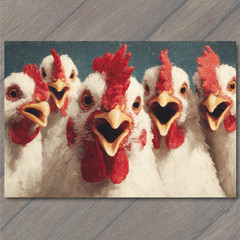 STICKER Funny Chickens Close Up Farm Hens Clucking Faces Humor Rustic Country