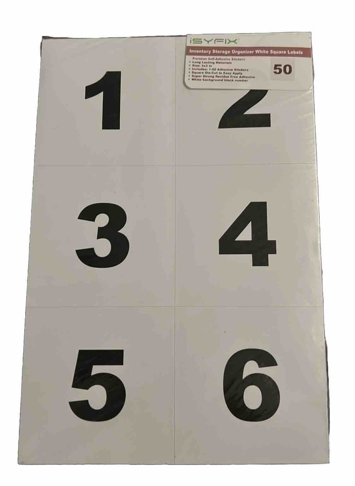 iSYFIX Consecutive Number Stickers – 1 to 50, 1 Set –Vinyl 3 inch White Or Green