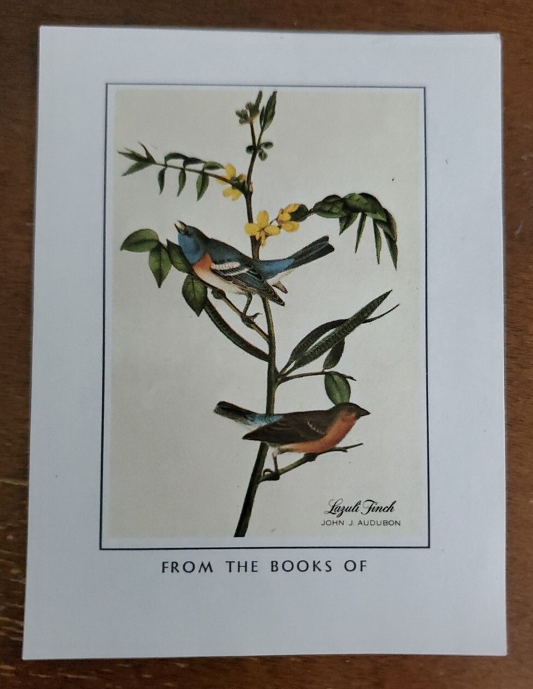 Vintage Antioch Bookplate, Lazuli Finch drawing by James J. Audubon, unused