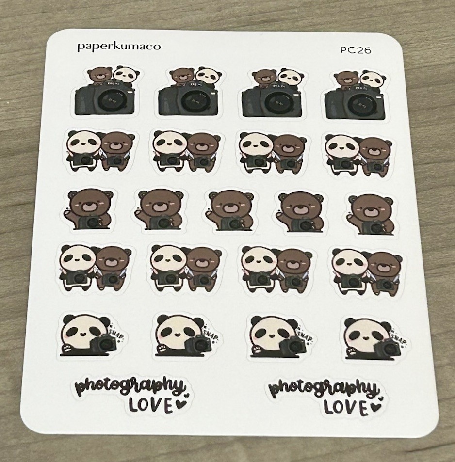 NEW PaperKumaCo “Photography Love” ❤️ Sticker Sheet Paper Kuma Co PKC Stickers