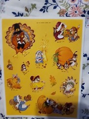 Vintage Hallmark Thanksgiving Fall themed sticker sheet, cute woodland animals