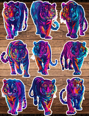 Vibrant Colorful Tigers Die Cut Vinyl Stickers Scrapbooking Laptop Waterbottle