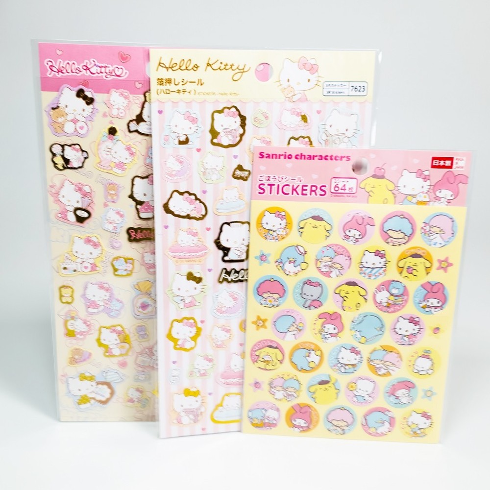 Hello Kitty Sanrio Foil Stickers Lot 3 Sheets Japan Kawaii Scrapbook New