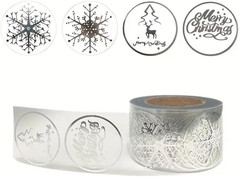 500Pcs Christmas Clear Stickers 1.0 Inch Silver Foils Snowflake Elk Roll Label S