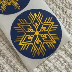 24 Gold Snowflake Stickers 1.5” Blue Winter Envelope Seals Holiday Gift Labels