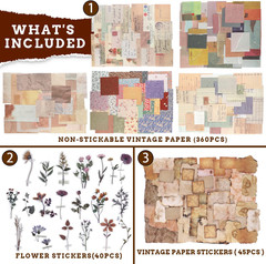 445 PCS Vintage Scrapbook Paper Journaling Scrapbooking Supplies Kit Aesthetic D