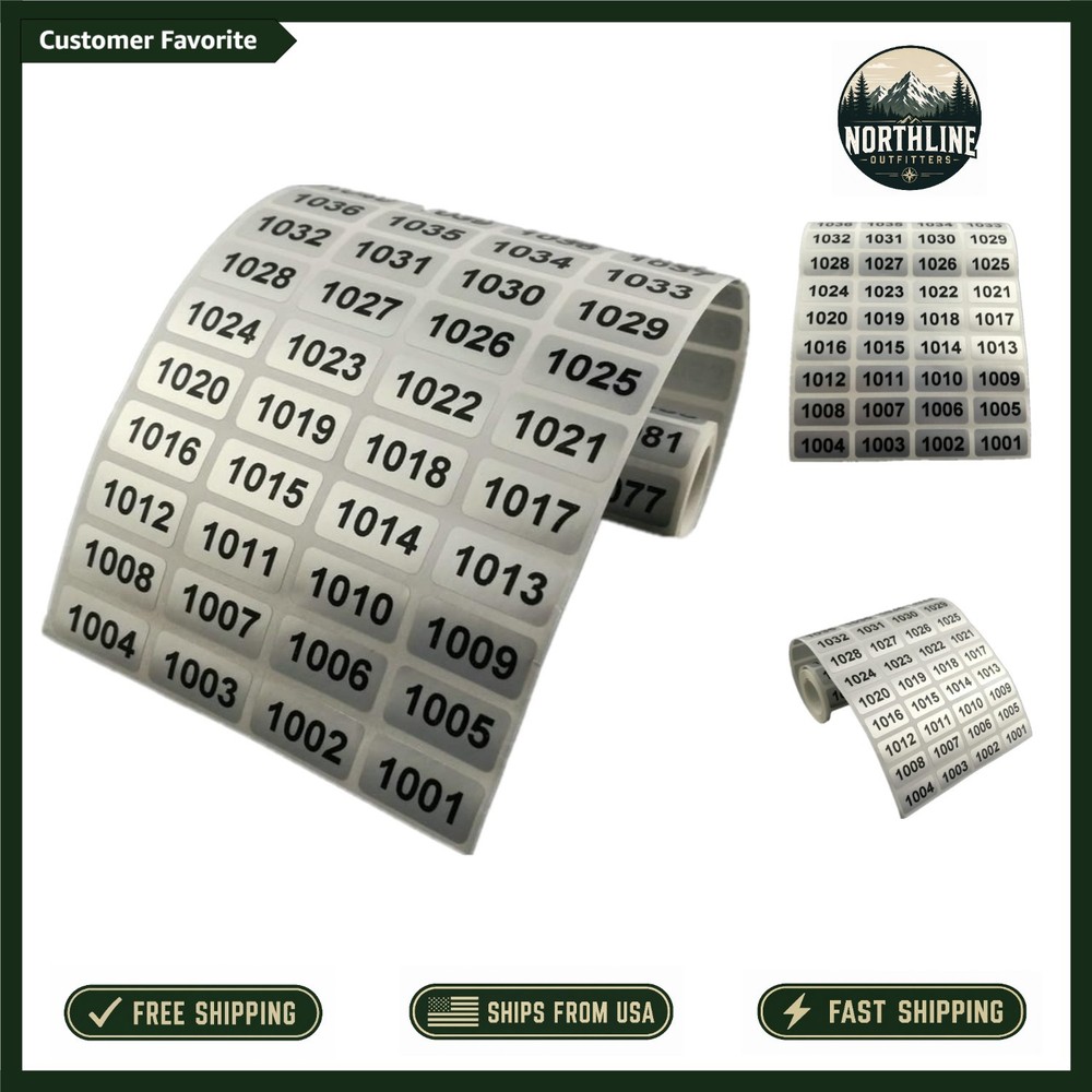 Waterproof Self-Adhesive Inventory Stickers 1001-2000 Silver Finish, 1000 Labels
