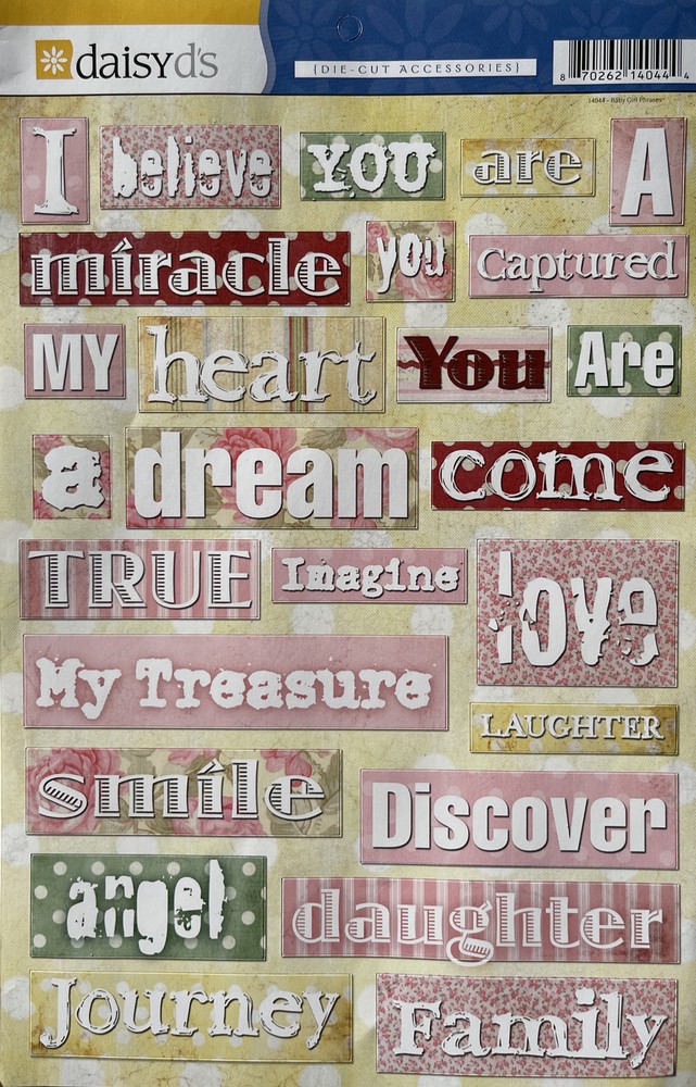 BABY GIRL PHRASES Cardstock Stickers (26pc)Smile•Newborn•Angel•Family •Miracle•