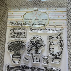 Colorado Craft Company Acrylic Stamps TOPIARIES AND KITTEN cat plants