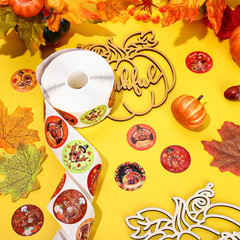 1000 PCS Thanksgiving Turkey Stickers Roll – 8 Designs Self-Adhesive Paper Decal