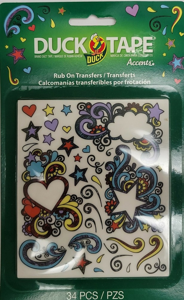 Duck Tape Accents Rub On Transfers 34 Transfers/Page Peel off Hearts/Stars/Cloud