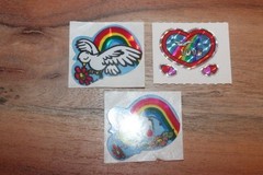Vintage KEM Prism Sticker mods Rainbows hearts Bee Dove Bird Love lot of 3 1980s