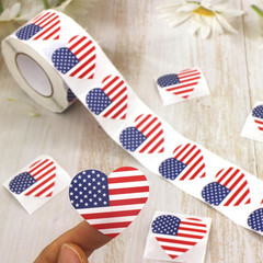 Heart-Shaped American Flag Stickers, 1.5 Inch, 500 Count