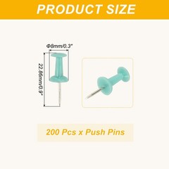 Push Pins, Plastic Head Steel Point Thumb Tacks, 200Pcs, Green