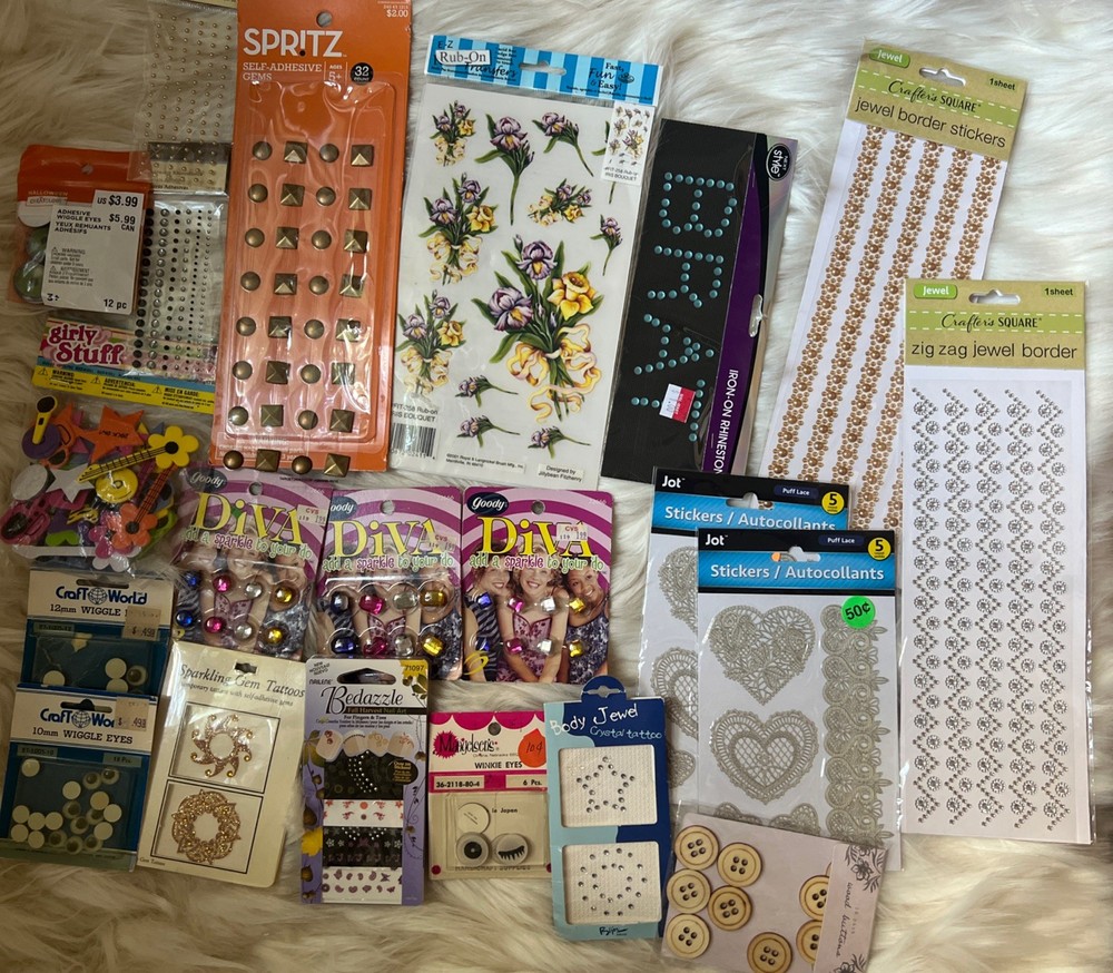 Scrapbooking & Card Making Embellishment Lot Rhinestones Rub-Ons Stickers DIY