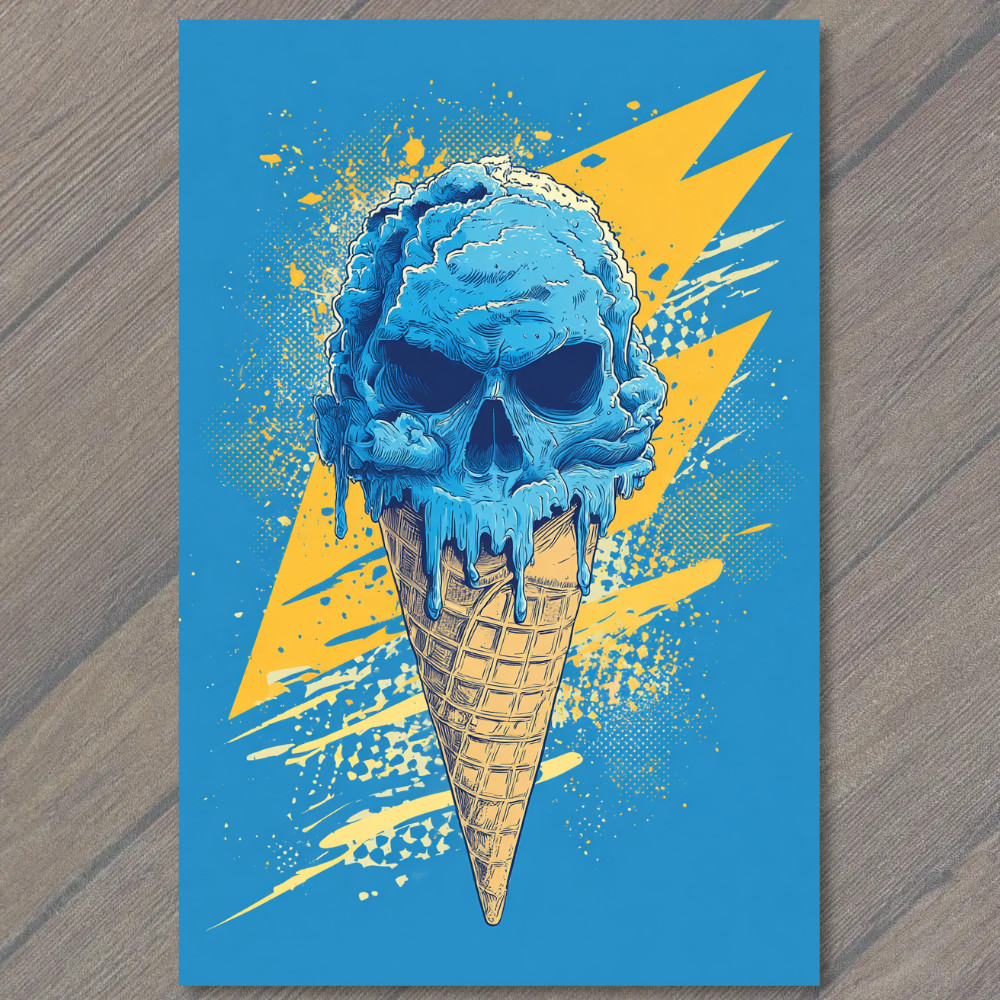 STICKER Skull Ice Cream Cone Blue Ooze Macabre Waffle Cone Creepy Sweet Fun