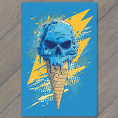 STICKER Skull Ice Cream Cone Blue Ooze Macabre Waffle Cone Creepy Sweet Fun