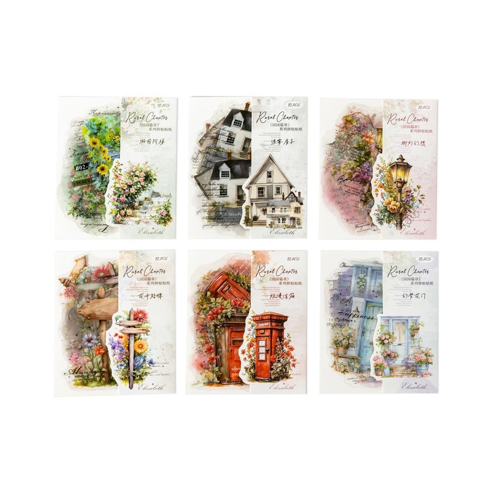 10Pcs Flowers Door Stickers Journal Album Card Crafts DIY Scrapbooking Collage