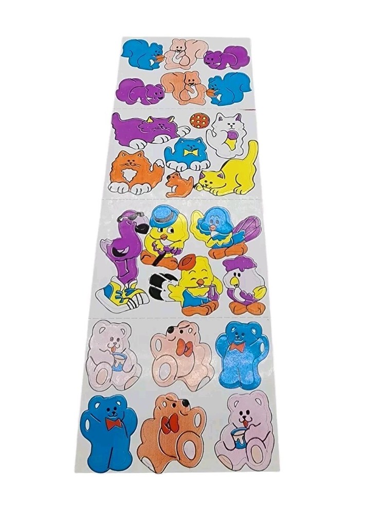 Vintage Amav Stickers 80s 90s Animal Cats Squirrels Birds Bears Sticker 24 Pcs