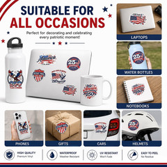 500Pcs 4Th of July Patriotic Sticker Roll 1.5 Inch Patriotic 250Th Anniversary S