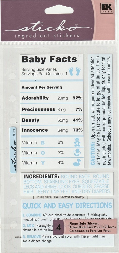 Vintage Sticko Flat Ingredient Stickers BABY BOY Theme 64278 Fast FREE Shipping!
