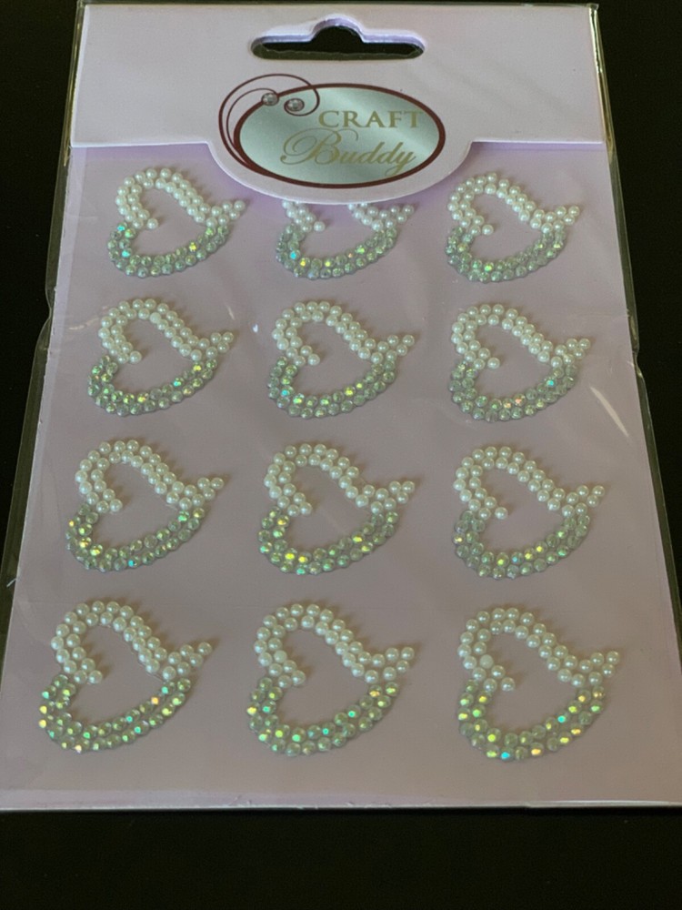 DAWN BIBBY 3D ADHESIVE GEMSTONE CLEAR GEMSTONE/PEARL HEARTS 12PCS