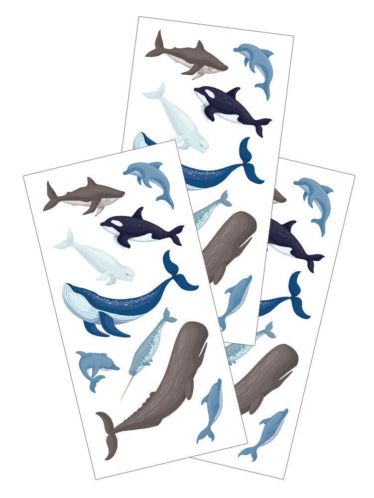 Ocean Life Whales Sharks Dolphin Stickers Planner Supply Papercraft Crafts