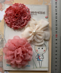 DARK CORAL Mix and IVORY Pansy Fabric Layered 3 Flower Pack 65-80 mm Manor House