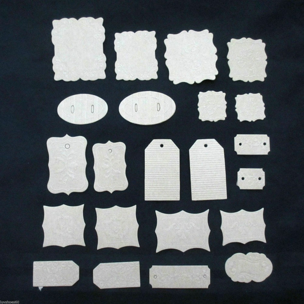 Embossed Chipboard Tags Sliders Labels Embellishments Raw Bare Unfinished 22 pc