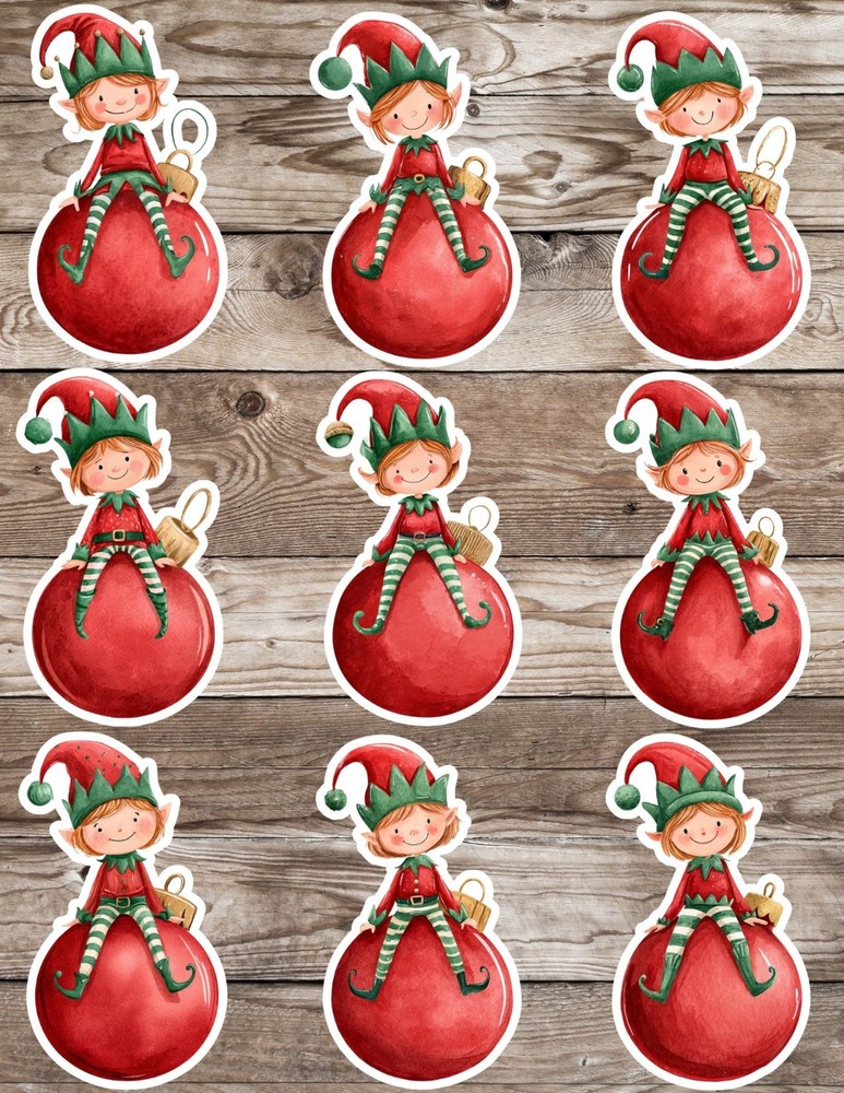 Elf on Ornament Die Cut Vinyl Stickers Scrapbooking Laptop Waterbottle