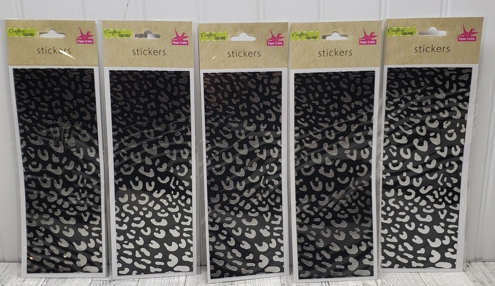 Black & Silver Animal Leopard Print Stickers 10″X4″ Lot of 5 Crafters Square