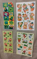 4 Vintage Sticker Sheets St Patricks Day AGC Teddy Bears Leprechauns Clovers