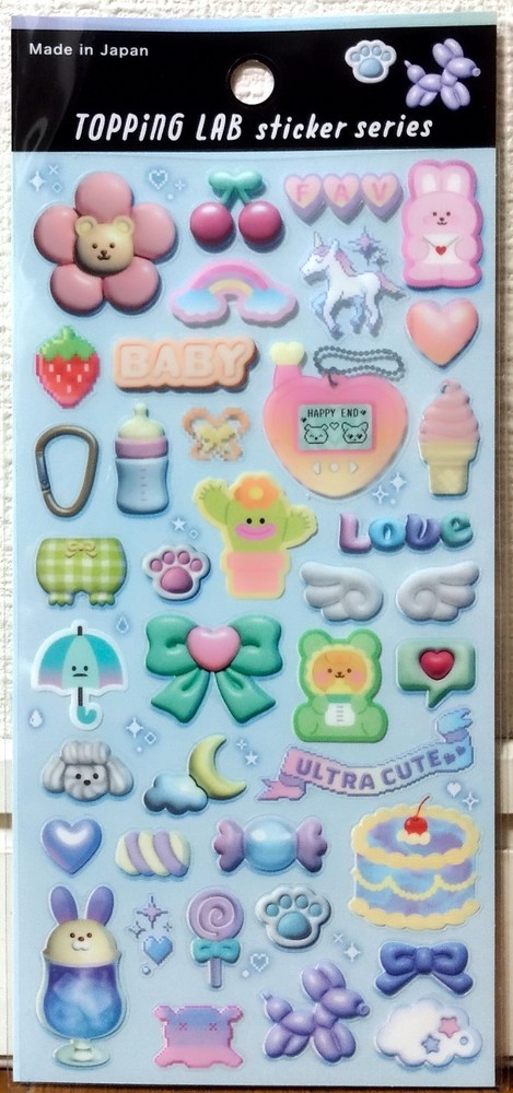 GAIA Topping LAB Kawaii Upbeat Sticker Animal Rabbit Bear Sweets Kids MADE JAPAN