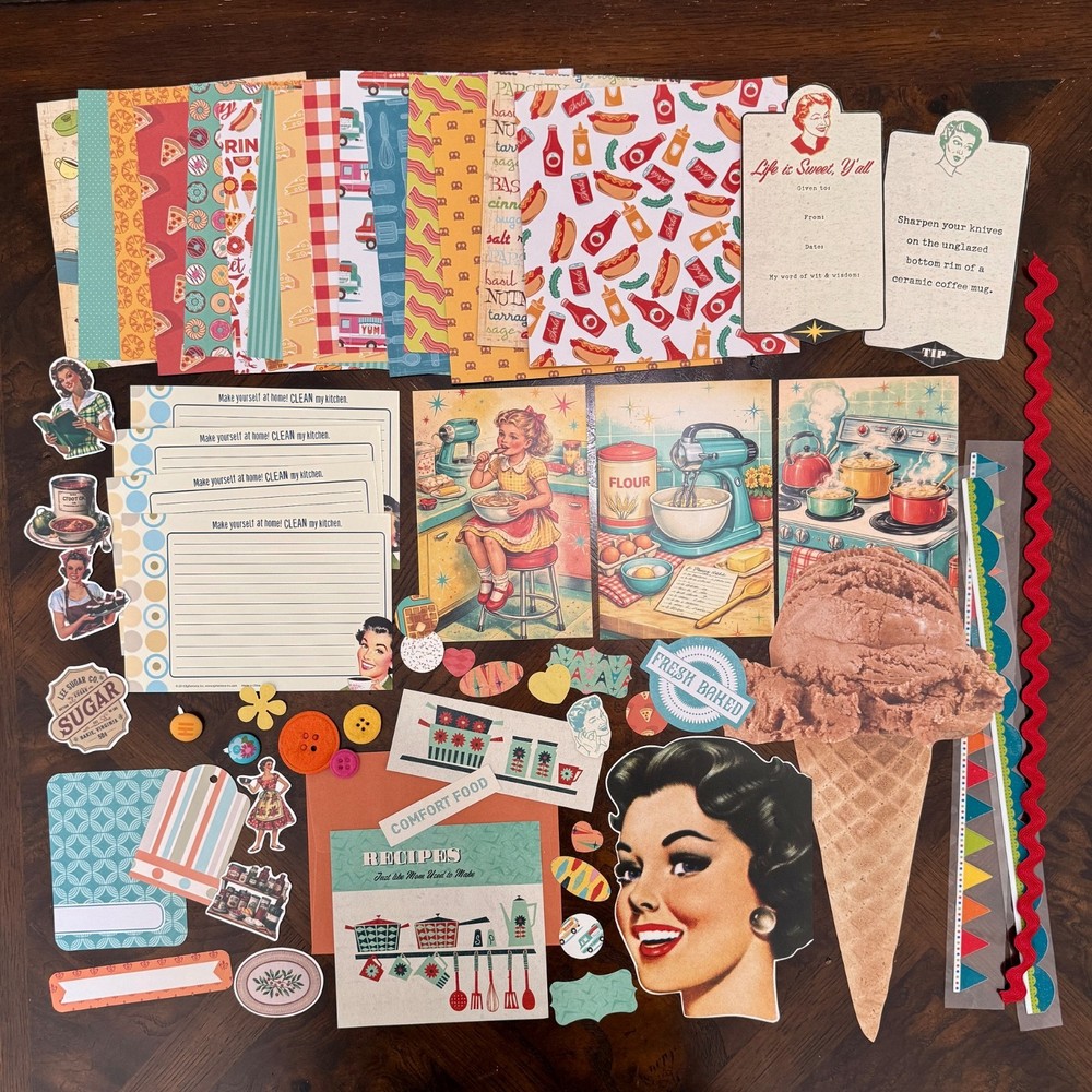 Retro 1950’s – 60 Pc. Lot Junk Journal Ephemera Embellishments Recipes Baking
