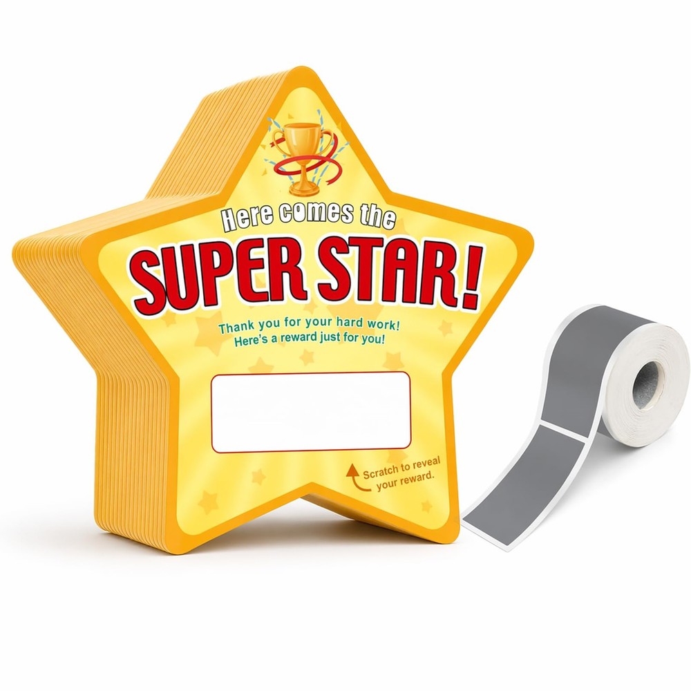 50 Pack DIY Custom Scratch Off Cards Classroom Prizes Kids StarShaped