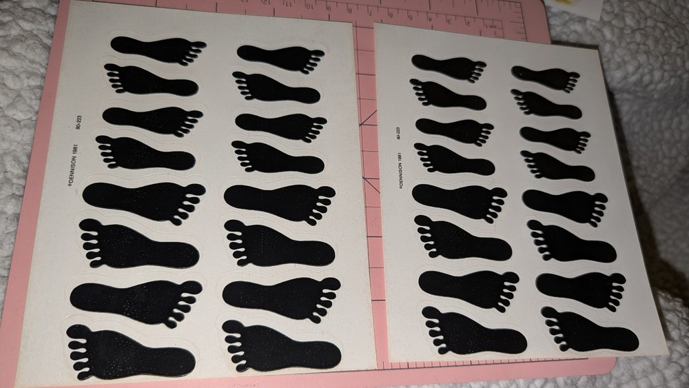 Vintage Dennison Stickers Footprints Feet Foot Lot Of 2 Sheets READ
