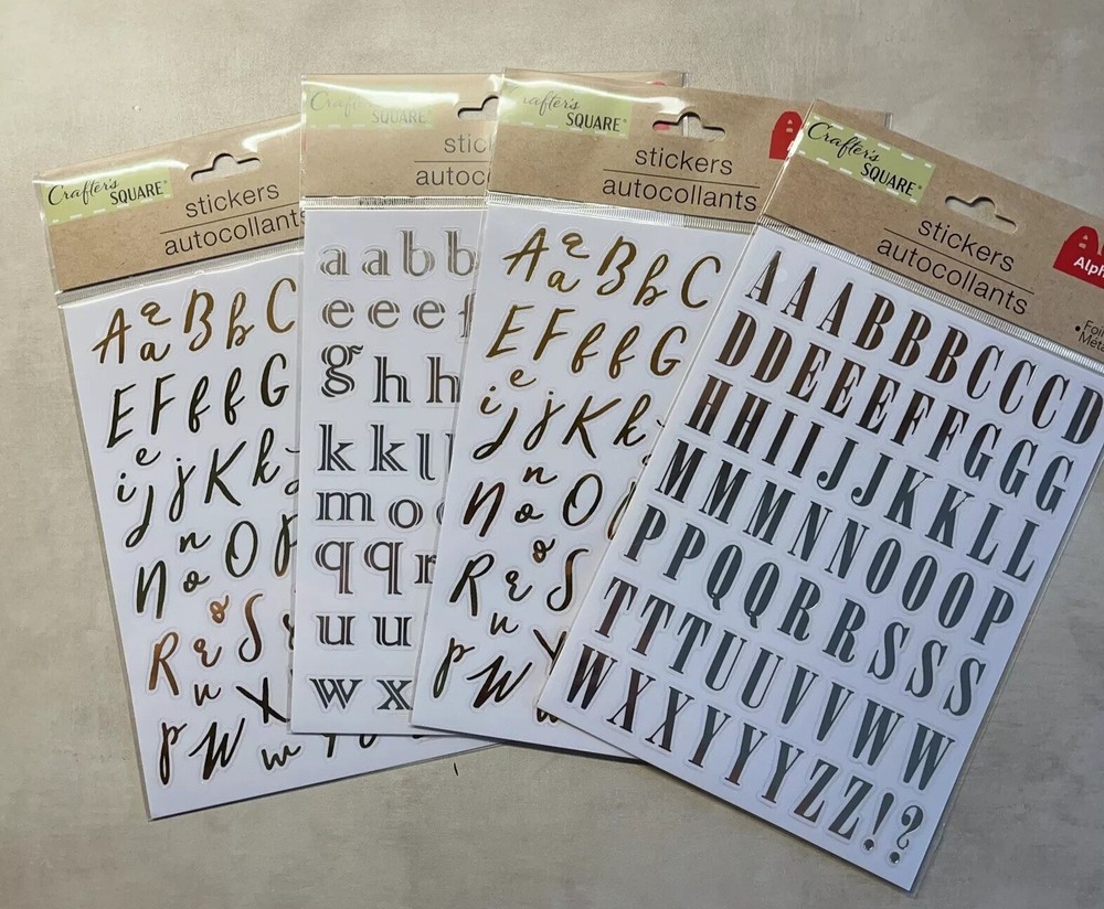 2 Gold / 2 Silver Upper Lower Case Script Alphabet ABCS Stickers