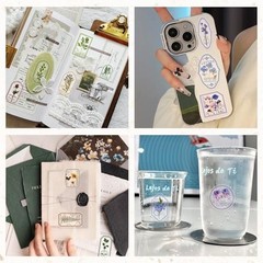 Bomichi 120 Pcs Flowers Stamp Stickers, Vintage Transparent Flower Stamps