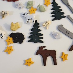 UNUSED Decorative Buttons OUTDOORS CANOE FISH TREE MOOSE Crafts Sewing Scrapbook