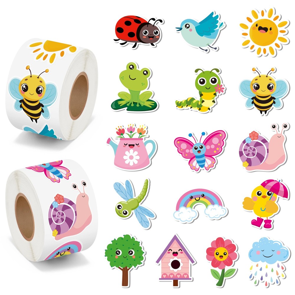 BeYumi Cute Spring Sticker Roll 1000Pcs Spring Cute Cartoon Stickers in 2 Ro…
