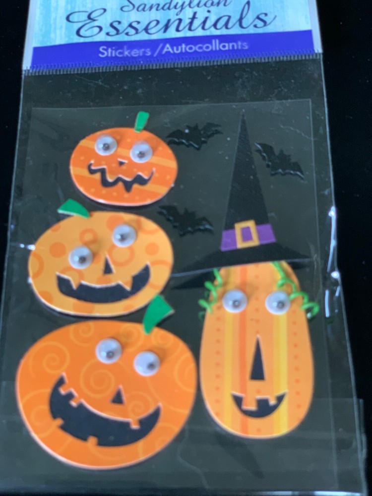 SANDYLION ESSENTIALS STICKERS HALLOWEEN PUMPKINS GOOGLE EYES BATS 7PCS