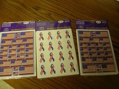 3824) 1 Lot: 3 Packages Stickers Patriotic Flags & Ribbons Heartline New Sealed