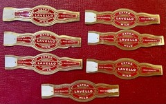 Lot Of 7 Vintage LAVELLO Cigar Bands – Red & Gold Gilt – Tobacciana 1950s