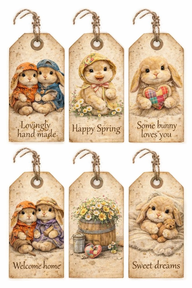 Cute Bunny Easter Tags Set Junk Journal Scrapbook Choose A Set