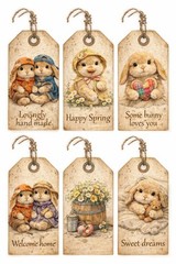 Cute Bunny Easter Tags Set Junk Journal Scrapbook Choose A Set