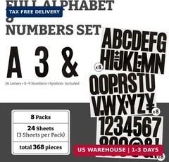 Letter Stickers 3 Inch Black, RAINHOL 368 Pieces Self-Adhesive Vinyl Alphabet Nu
