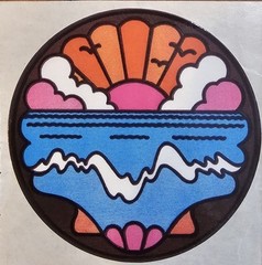 Vintage Stickers Celestial Moon Face Star Ocean Sunset Shell 80s Lot Of 6 New